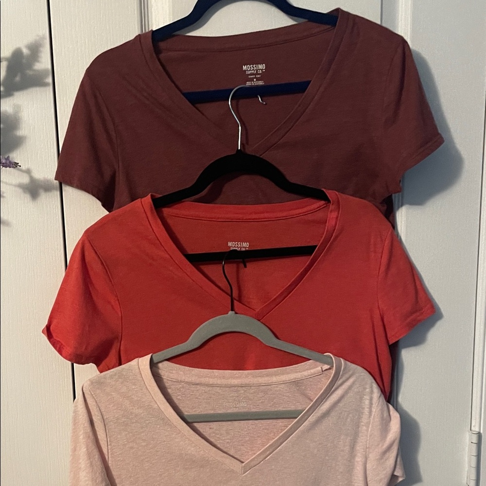 Mossimo Supply Co. Women's V-Neck Tees - Brown, Red, Pink